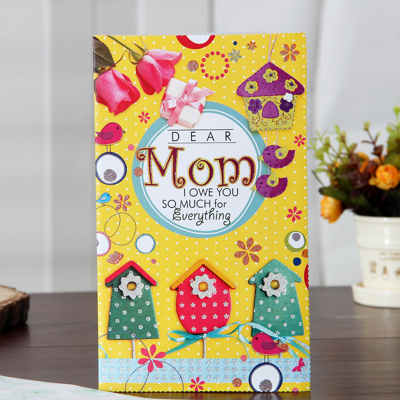 kota doria saree with zari border and mom greeting card in gift
