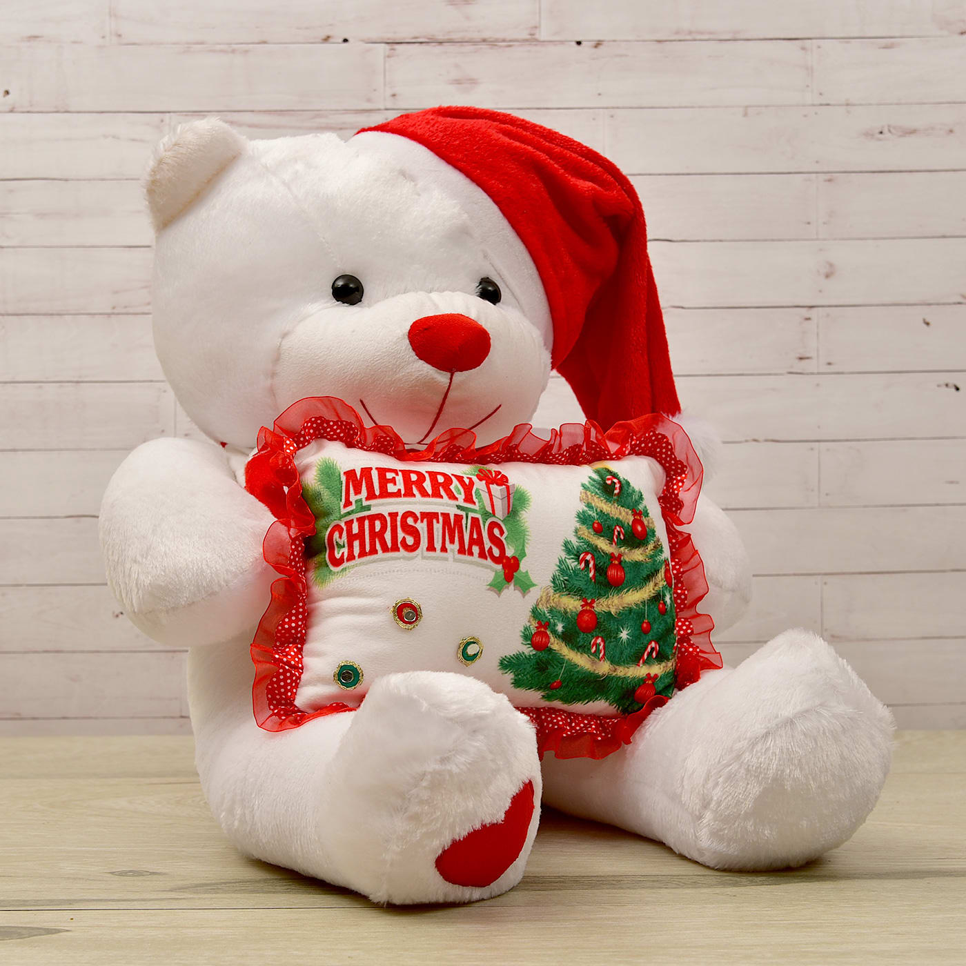 santa teddy with merry christmas pillow: gift