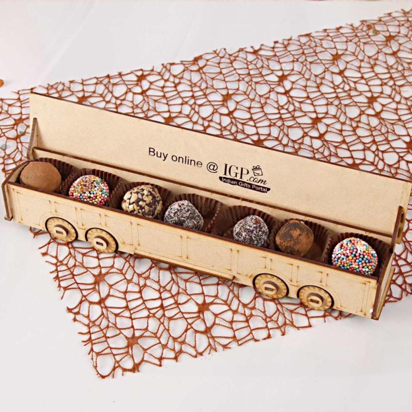 wooden box of assorted chocolate balls: gift/send gourmet gifts