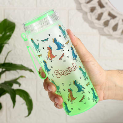 Buy Send Dinosaur Frenzy Frosted Glass Bottle Personalized Green Online