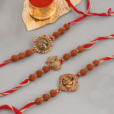 Buy Send Divine Rudraksh And CZ Rakhi Set Of 3 Online IGP J11140898