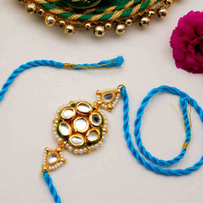 Floral Meena And Kundan Rakhi Gift Send Rakhi Gifts Online TF1115416