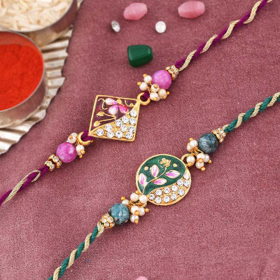 Buy Send Floral Meena And Pearl Rakhi Set Of Online Igp J