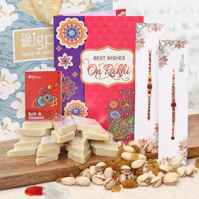 Buy Send Rakhi Hamper With Kaju Katli And Dry Fruits Online IGP