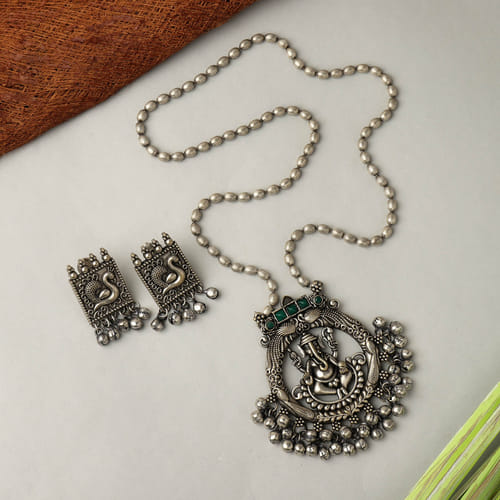 Ganesha Pendant And Peacock Earrings 