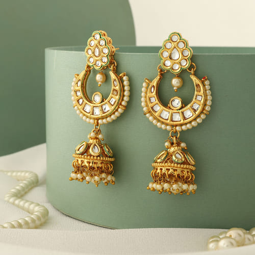 Nature Inspired Kundan Jhumka Earrings 