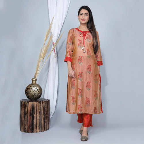 Red Muslin Gota Lace Kurta Pant Set 