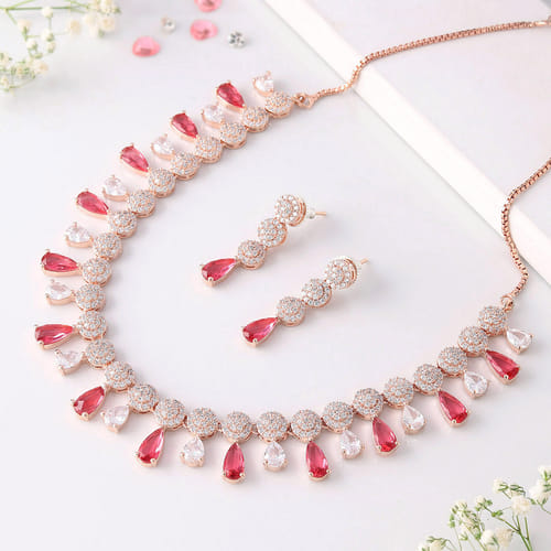 Ruby \u0026 White CZ Stone Necklace Set 