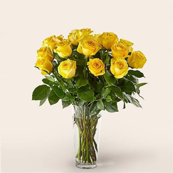 18 Yellow Roses With Vase
