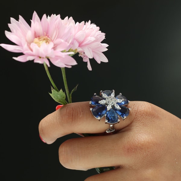 Aquatic Silver-plated Ring with Monalisa Stone