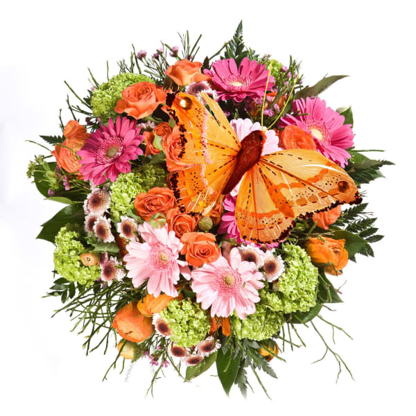 Beautiful colourful bouquet with butterfly