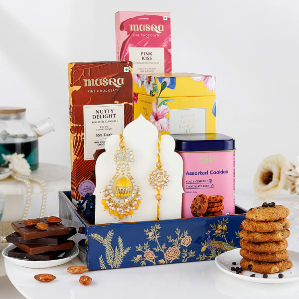 Bhai Bhabhi Mirror Work Rakhi And Sweet Delights Hamper