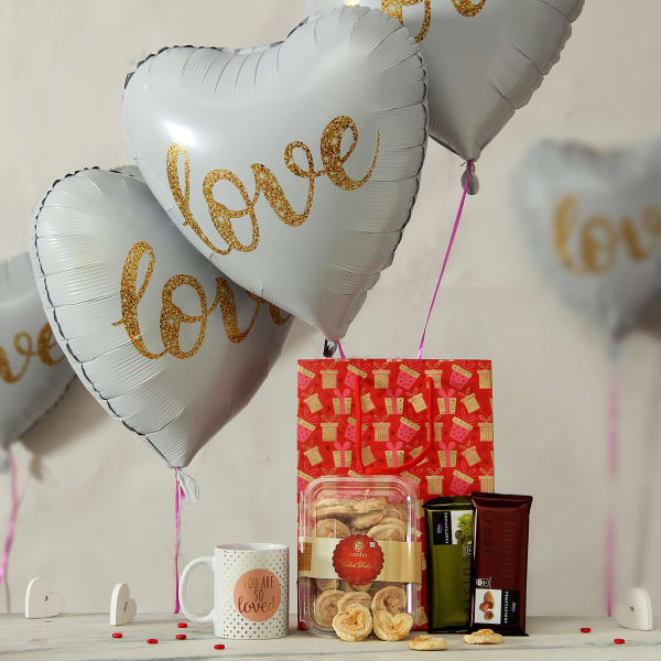 Chocolates in Gift Bag with Love Balloons