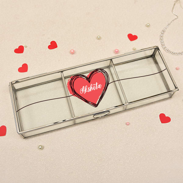 Classic Personalized Three Sectional Nickel Framing Glass Jewellery Box