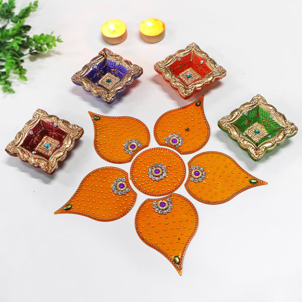 Clay Diyas with Designer Rangoli