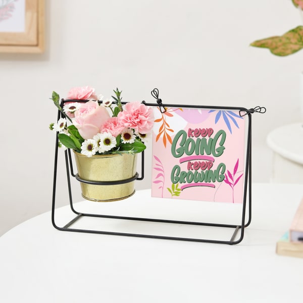 Customized Inspire And Flourish Swinging Metal Planter