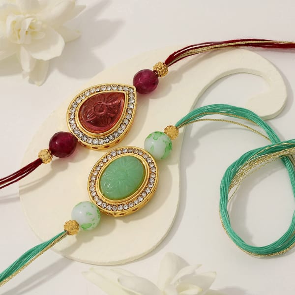 Dazzling CZ Stone Rakhi Set Of 2