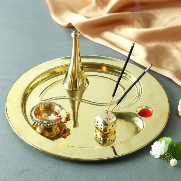 Designer Brass Puja Thali (9 Inches)