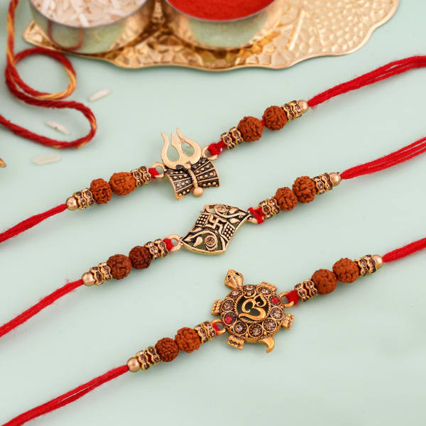 Divine Rudraksh Antique Rakhi (Set of 3)