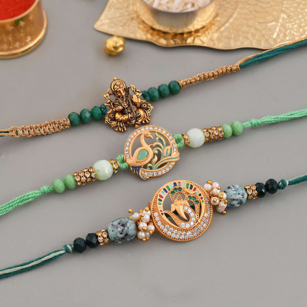 Divinity CZ And Pearl Rakhi (Set of 3)