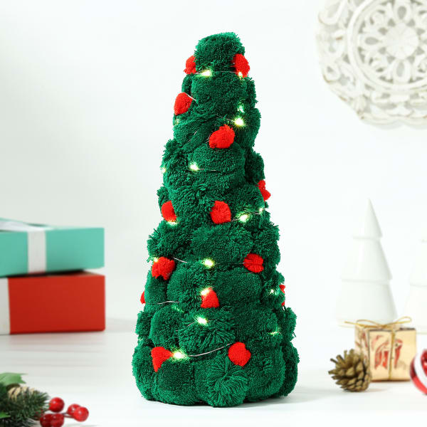 Evergreen Xmas Pom Pom Tree With Lights