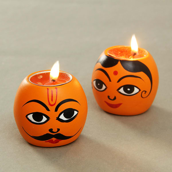 Face Designed Painted Wooden Candles