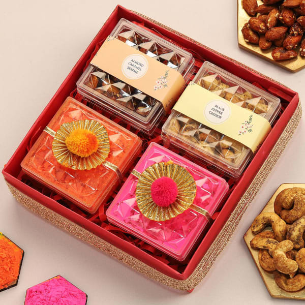 Flavoured Dry Fruits And Organic Colours Holi Gift Tray