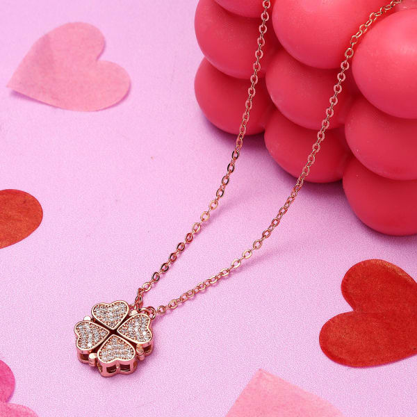 Floral Hearts Openable CZ Pendant - Rose Gold