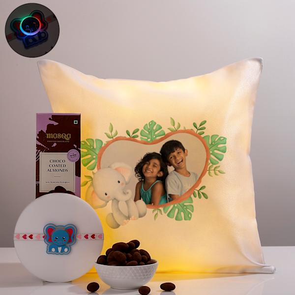 Glowing Elephant Personalized Rakhi Hamper