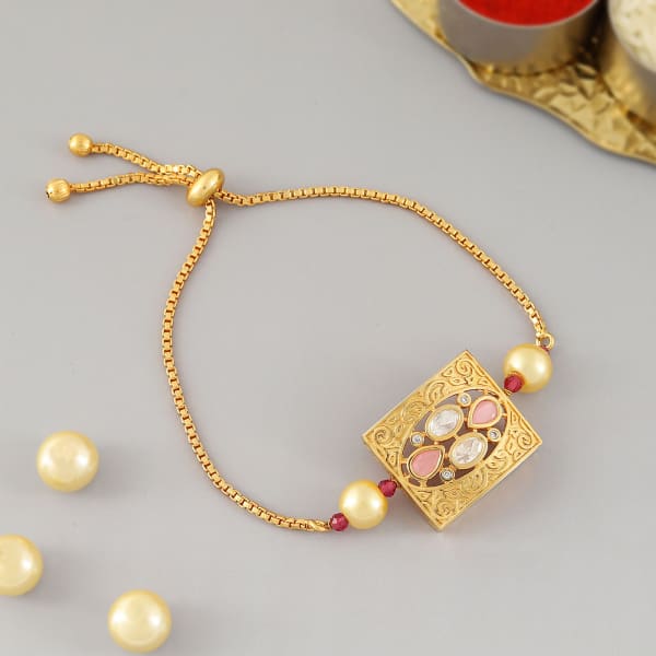 Gold Plated Domed Bracelet Rakhi