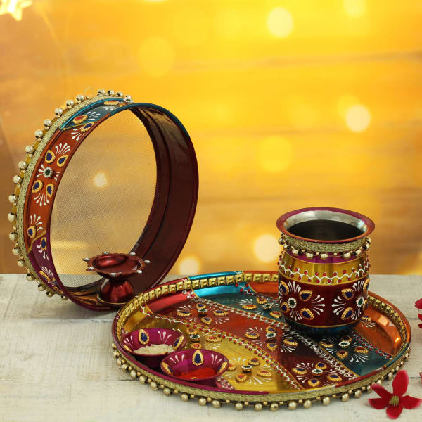 Hand Painted Karwa Chauth Thali Set