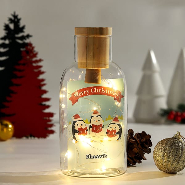 Merry Christmas Personalized LED Lights Glass Bottle