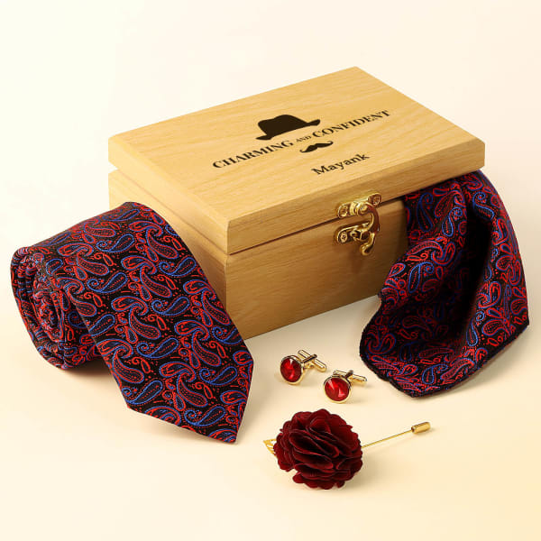 Paisley Print Necktie Set in Personalized Gift Box