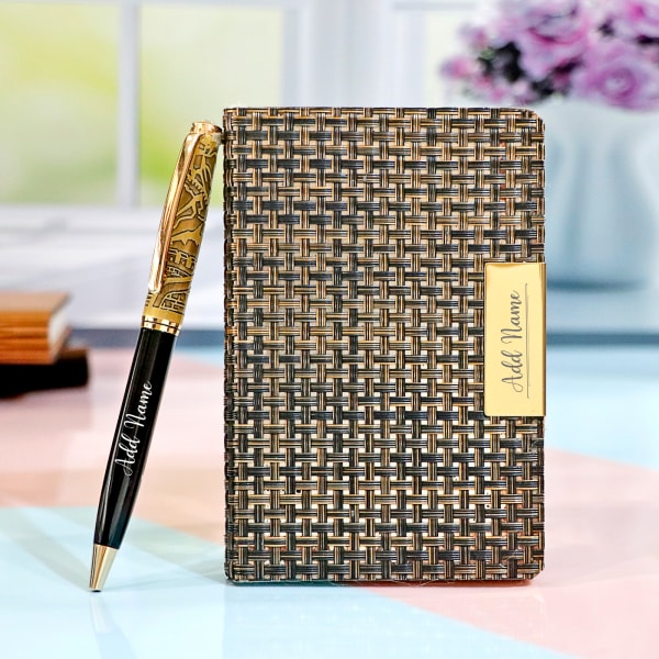 Personalised Antique Gold Finish Notebook and Pen