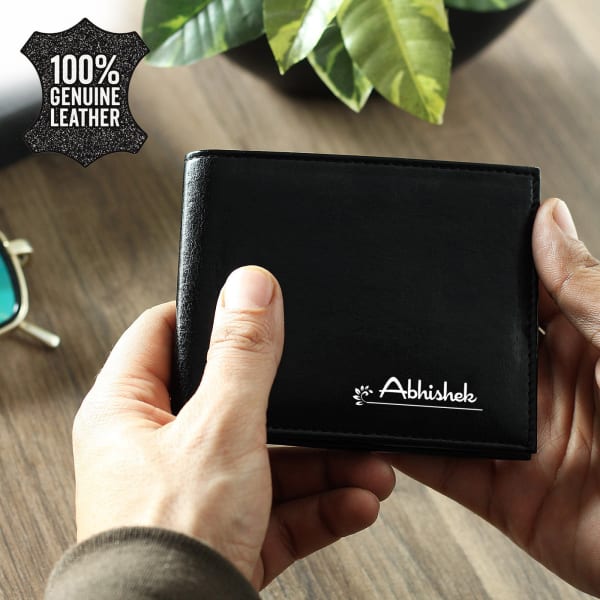 Personalized Black Leather Wallet for Men