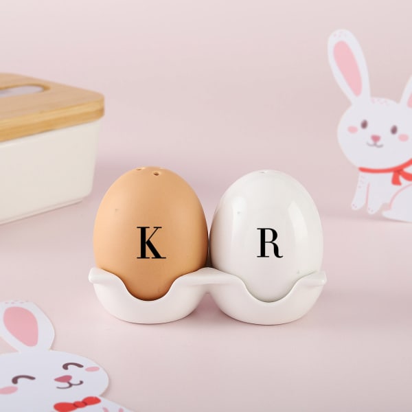 Personalized Ceramic Egg Shaped Salt & Pepper Shakers