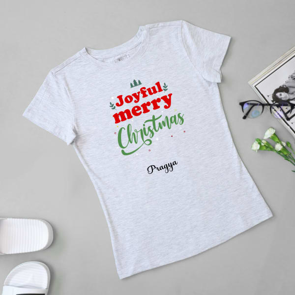 Personalized Christmas T-shirt for Women -Ecru