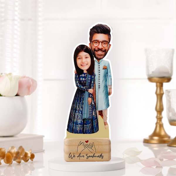 Personalized Indian Wedding Caricature with Wooden Stand