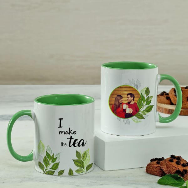 Personalized Mug Set with Green Handles