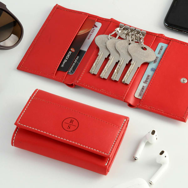 Personalized Red Wallet with Key Chain Holder