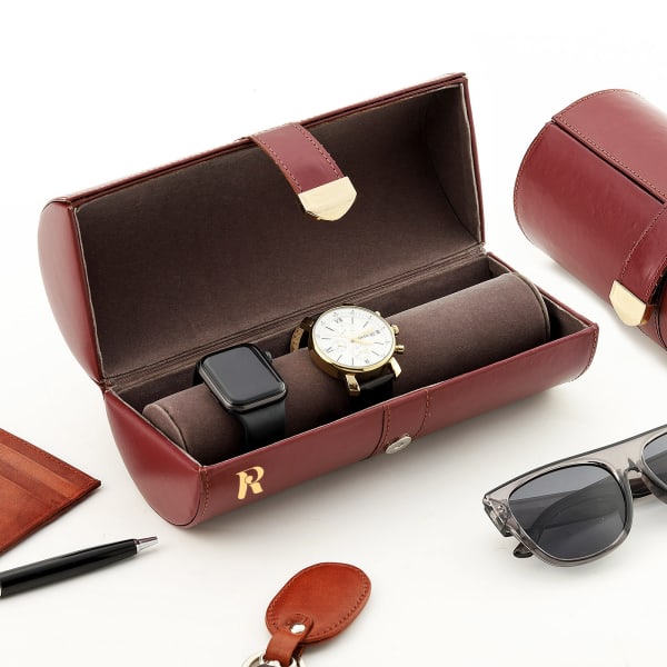 Personalized Round Watch Organizer - Wine