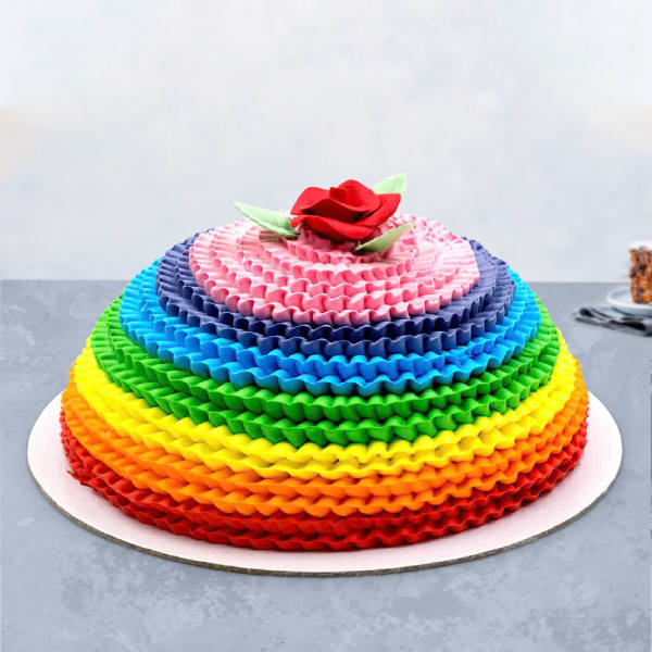 Rainbow Frills with Rose Fondant Cake (3.5 Kg)