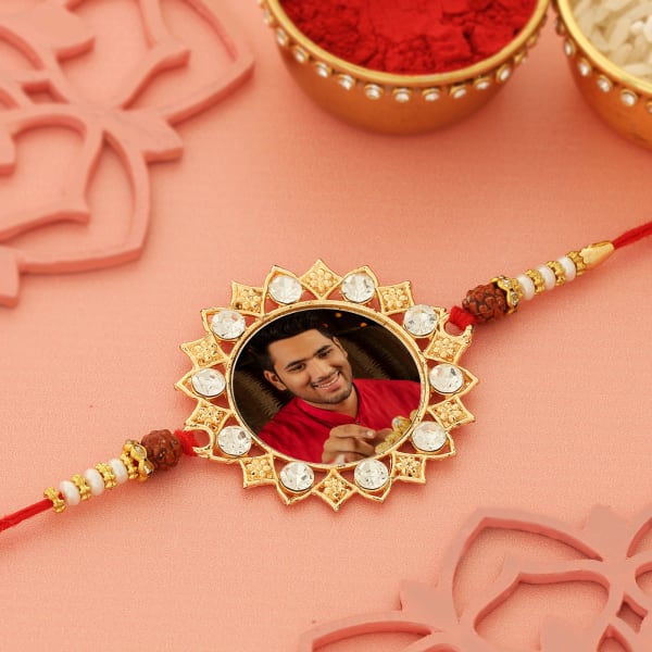 Splendid Personalized Rakhi Designed with white stones