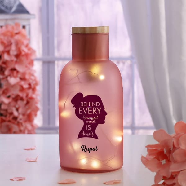 Successful Woman Personalized Bottle With LED Light - Frosted Pink