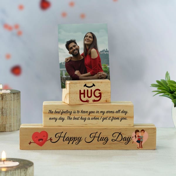 Valentine Hug Day Personalized Wooden Photo Stand