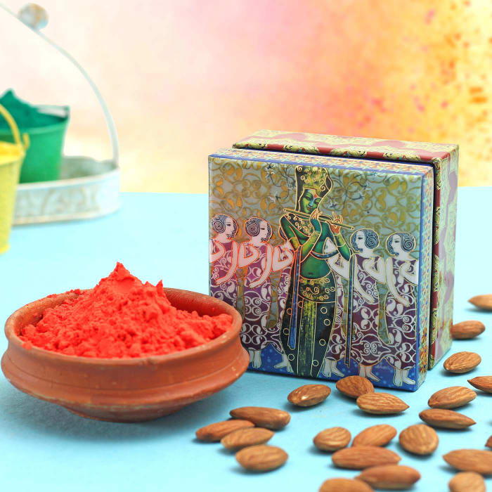 Almonds with Holi Gulal in Gift Box