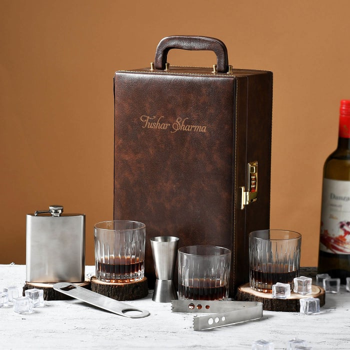 Brown Portable Personalized Bar Set In Case