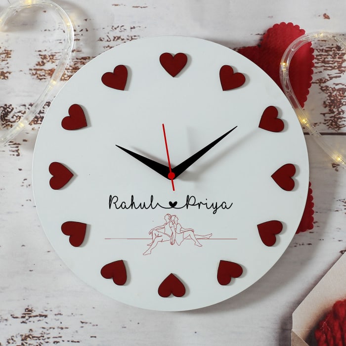 Hearts Personalized Wooden Clock