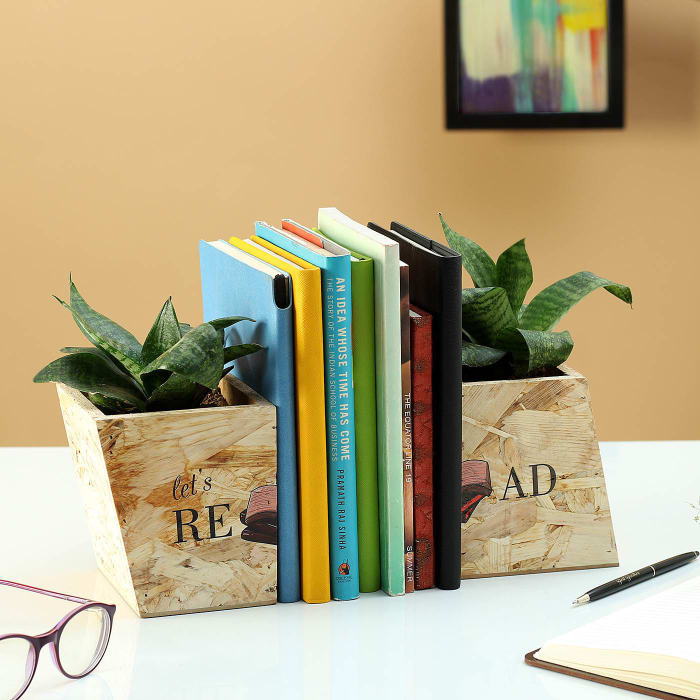 Lets Read Wooden Planter Bookends