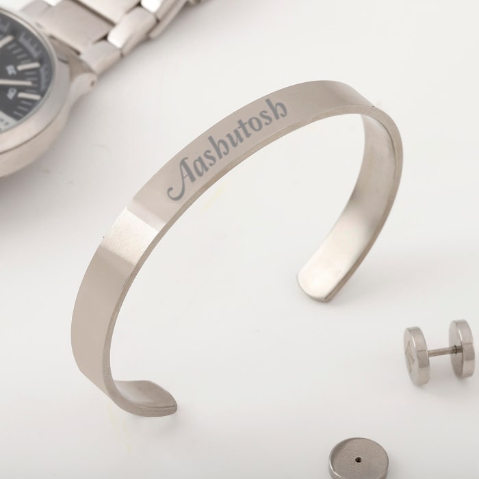 Personalized Men's Cuff Bracelet - Matte Silver